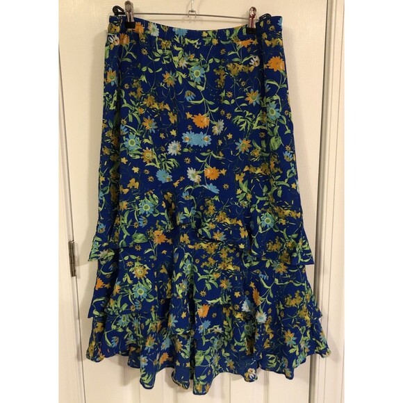 Línea By Louis Dell’Olio Wild Flower Tiered Ruffle Skirt Sapphire / Multi Large - Picture 2 of 6